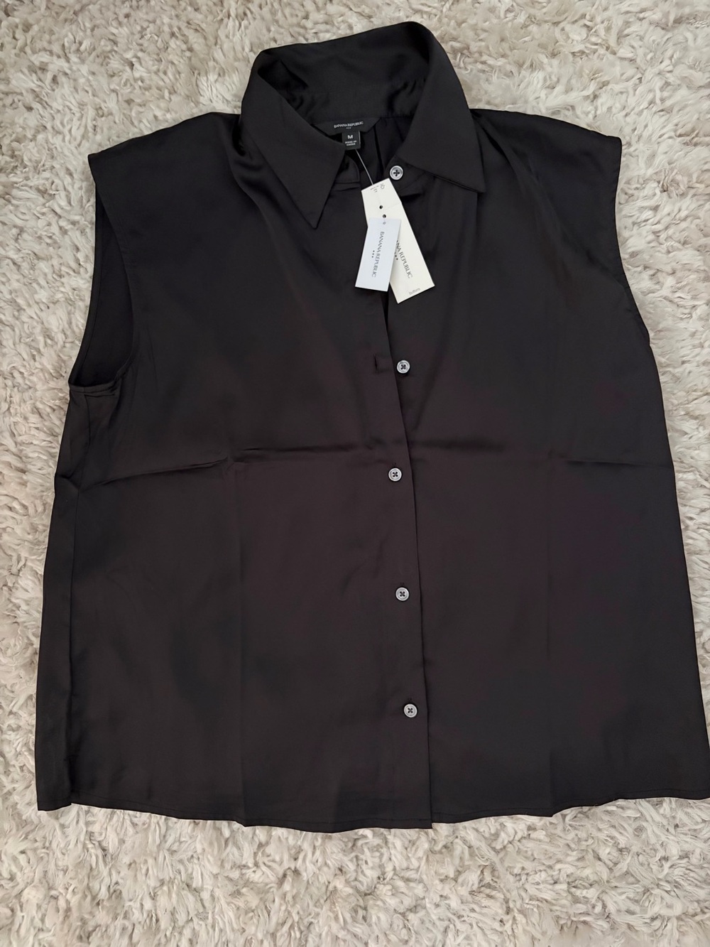 Banana Republic Black Satin Sleeveless Button-Down Shirt